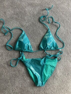 Becca Swim Liquid Metal Side Tie Shimmer String Bikini Set